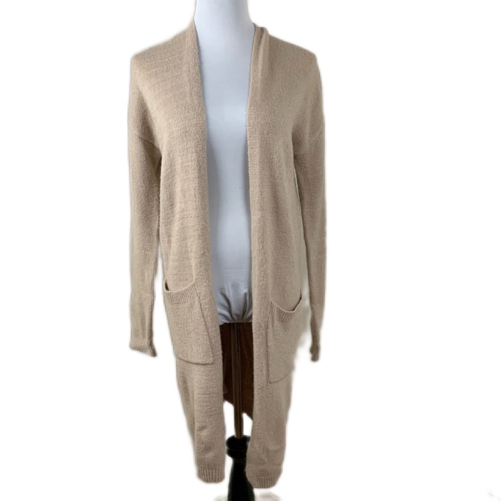 Stella Sky SZ S Lt. Tan Long Open Front Lace Up Back Cardigan.
